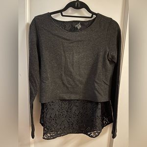 Theory dark grey top with lace and back zipper